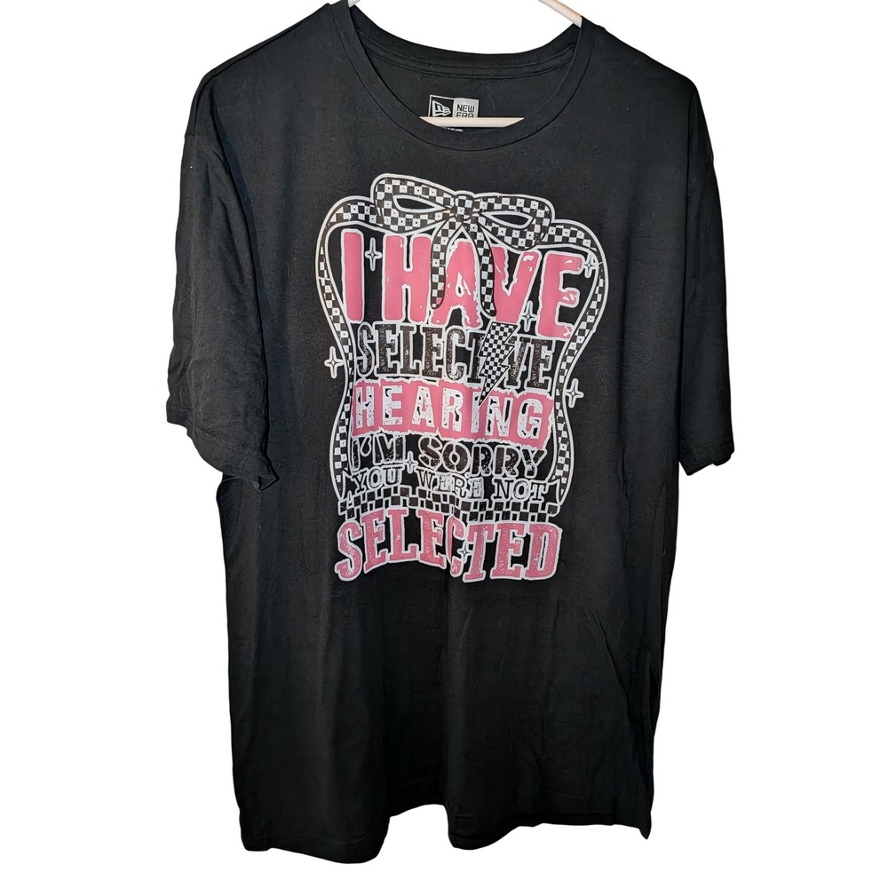 New Era Womens XL Black Selective Hearing Graphic T-Shirt Sassy Pink Quote Tee